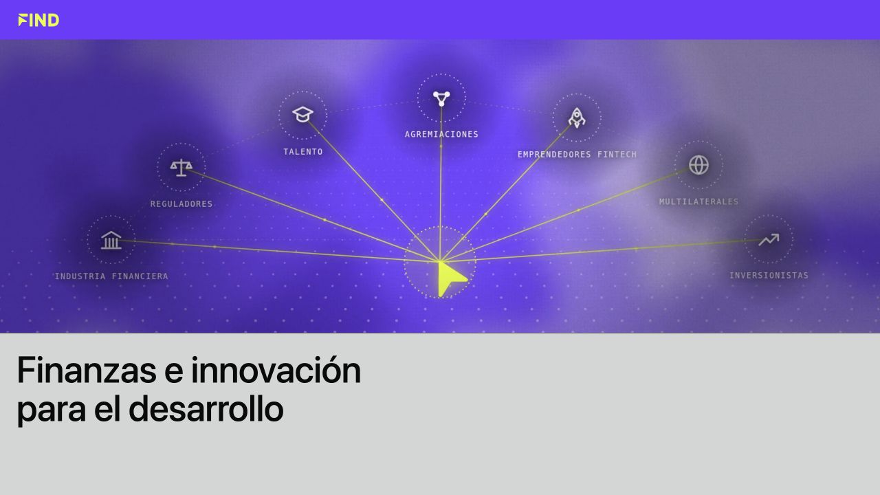 Portada pública de FIND EAFIT: un mapa de nodos que conecta industria financiera, reguladores, talento, emprendedores fintech, multilaterales e inversionistas.